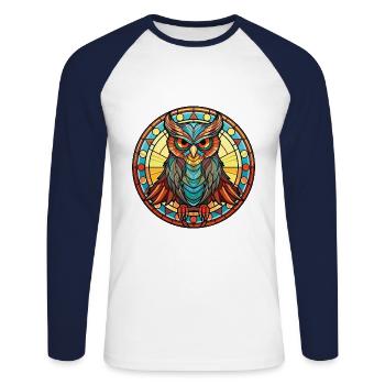 Eule buntes Aquarell Tier Haustier Illustration - Unisex Baseballshirt langarm - Weiß/Navy - Vorne - Nik (191cm)