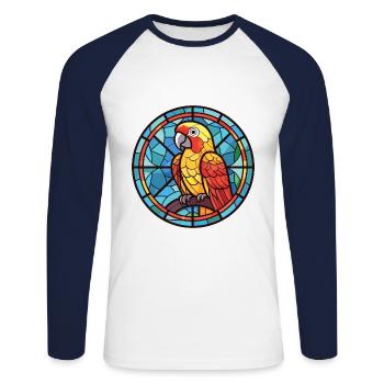 Papagei buntes Aquarell Tier Haustier Illustration - Unisex Baseballshirt langarm - Weiß/Navy - Vorne - Nik (191cm)