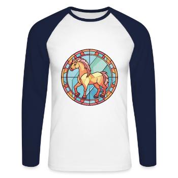 Poney Bébé Cheval Aquarelle Colorée Animal Cartoon - T-shirt baseball manches longues Homme - blanc/marine - Devant - Nik (191cm)