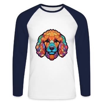 Pudel Hund Buntes Aquarell Tier Illustration - Unisex Baseballshirt langarm - Weiß/Navy - Vorne - Nik (191cm)