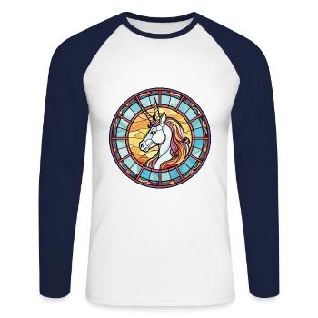 Einhorn bunte Aquarell Tier Illustration - Unisex Baseballshirt langarm - Weiß/Navy - Vorne - Nik (191cm)