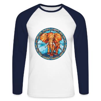 Elefant buntes Aquarell Tier Illustration - Unisex Baseballshirt langarm - Weiß/Navy - Vorne - Nik (191cm)