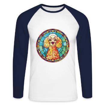 Pudel Hund Buntes Aquarell Tier Illustration - Unisex Baseballshirt langarm - Weiß/Navy - Vorne - Nik (191cm)