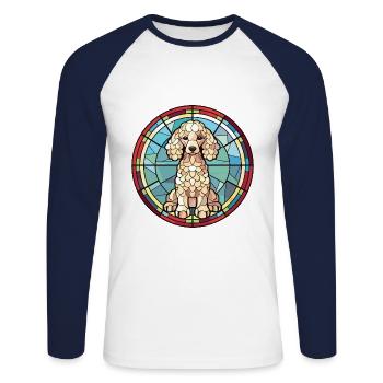 Pudel Hund Buntes Aquarell Tier Illustration - Unisex Baseballshirt langarm - Weiß/Navy - Vorne - Nik (191cm)