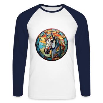Pferd buntes Aquarell Tier Haustier Illustration - Unisex Baseballshirt langarm - Weiß/Navy - Vorne - Nik (191cm)