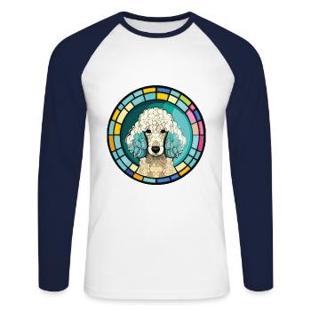 Poodle Dog Colorful Watercolor Animal Illustration - Unisex Long Sleeve Baseball T-Shirt - white/navy - Front - Nik (191cm)
