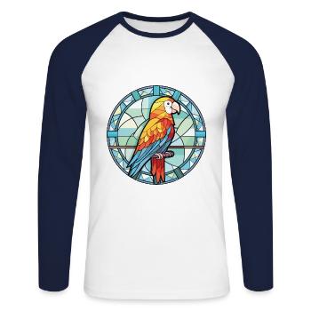 Papagei buntes Aquarell Tier Haustier Illustration - Unisex Baseballshirt langarm - Weiß/Navy - Vorne - Nik (191cm)
