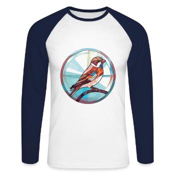 Sparrow Colorful Watercolor Animal Illustration - Unisex Long Sleeve Baseball T-Shirt - white/navy - Front - Nik (191cm)