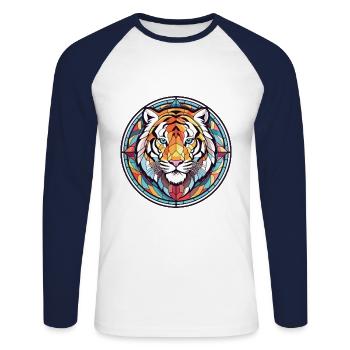 Tiger Colorful Watercolor Animal Pet Illustration - Unisex Long Sleeve Baseball T-Shirt - white/navy - Front - Nik (191cm)