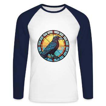 Corbeau Coloré Aquarelle Animal Animal De Compagnie Illustration - T-shirt baseball manches longues Homme - blanc/marine - Devant - Nik (191cm)
