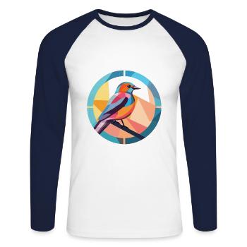 Oiseau Aquarelle Colorée Animal Illustration D’animaux De Compagnie - T-shirt baseball manches longues Homme - blanc/marine - Devant - Nik (191cm)