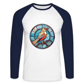 Oiseau Aquarelle Colorée Animal Illustration D’animaux De Compagnie - T-shirt baseball manches longues Homme - blanc/marine - Devant - Nik (191cm)