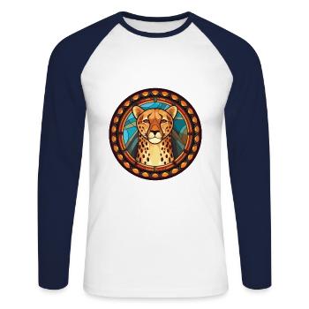 Gepard, Buntes, Aquarell, Tier, Illustration - Unisex Baseballshirt langarm - Weiß/Navy - Vorne - Nik (191cm)