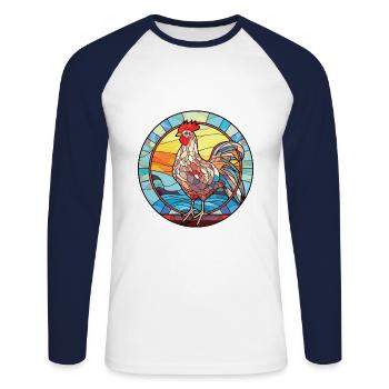 Bunte Aquarell-Tierillustration des Huhns - Unisex Baseballshirt langarm - Weiß/Navy - Vorne - Nik (191cm)