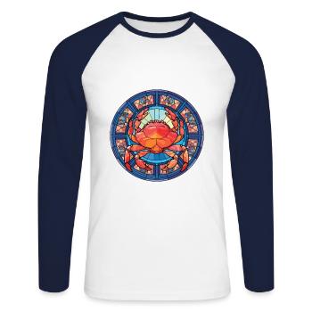 Crab Colorful Watercolor Animal Pet Illustration - Unisex Long Sleeve Baseball T-Shirt - white/navy - Front - Nik (191cm)