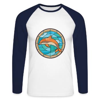 Dolphin Colorful Watercolor Animal Illustration - Unisex Long Sleeve Baseball T-Shirt - white/navy - Front - Nik (191cm)
