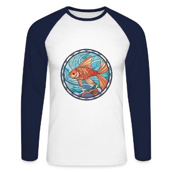 Fish Colorful Watercolor Animal Pet Illustration - Unisex Long Sleeve Baseball T-Shirt - white/navy - Front - Nik (191cm)