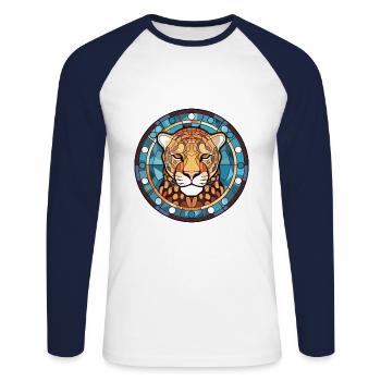 Jaguar Aquarelle colorée Animal animal de compagnie Illustration - T-shirt baseball manches longues Homme - blanc/marine - Devant - Nik (191cm)