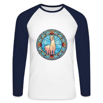 Alpaca Colorful Watercolor Animal Pet Illustration - Unisex Long Sleeve Baseball T-Shirt - white/navy - Front - Nik (191cm)