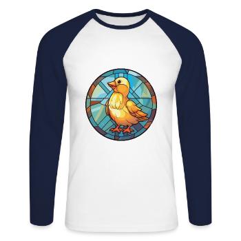 Chick Colorful Watercolor Animal Pet Illustration - Unisex Long Sleeve Baseball T-Shirt - white/navy - Front - Nik (191cm)