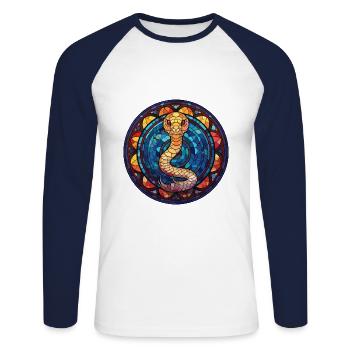 Cobra Coloré Aquarelle Animal Animal Illustration - T-shirt baseball manches longues Homme - blanc/marine - Devant - Nik (191cm)