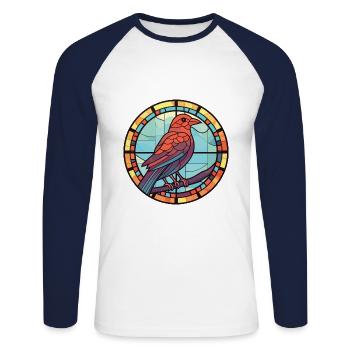 Corbeau Coloré Aquarelle Animal Animal De Compagnie Illustration - T-shirt baseball manches longues Homme - blanc/marine - Devant - Nik (191cm)