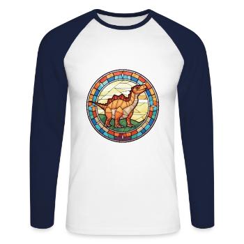 Illustration animale aquarelle colorée de dinosaure - T-shirt baseball manches longues Homme - blanc/marine - Devant - Nik (191cm)