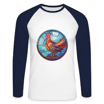 Hen Colorful Watercolor Animal Pet Illustration - Unisex Long Sleeve Baseball T-Shirt - white/navy - Front - Nik (191cm)