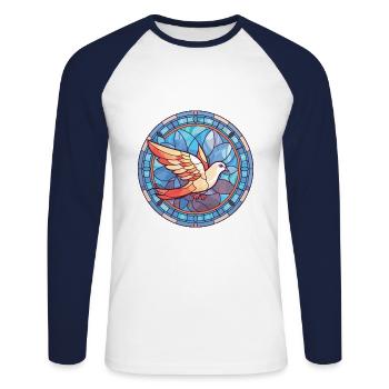 Taube bunte Aquarell-Tier-Haustier-Illustration - Unisex Baseballshirt langarm - Weiß/Navy - Vorne - Nik (191cm)