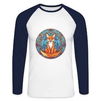 Fuchs bunte Aquarell-Tier-Haustier-Illustration - Unisex Baseballshirt langarm - Weiß/Navy - Vorne - Nik (191cm)