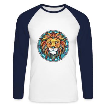 Lion Colorful Watercolor Animal Pet Illustration - Unisex Long Sleeve Baseball T-Shirt - white/navy - Front - Nik (191cm)