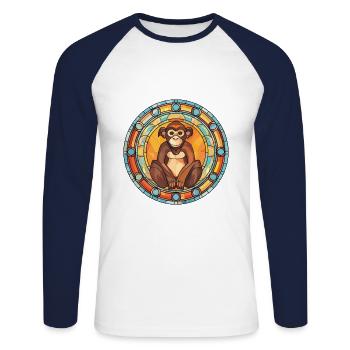 Monkey Colorful Watercolor Animal Pet Illustration - Unisex Long Sleeve Baseball T-Shirt - white/navy - Front - Nik (191cm)