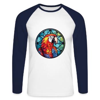 Papagei buntes Aquarell Tier Haustier Illustration - Unisex Baseballshirt langarm - Weiß/Navy - Vorne - Nik (191cm)