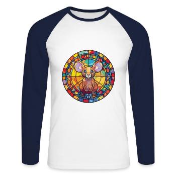 Mouse Colorful Watercolor Animal Pet Illustration - Unisex Long Sleeve Baseball T-Shirt - white/navy - Front - Nik (191cm)