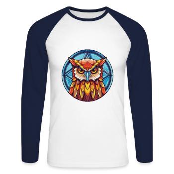 Eule Buntes Aquarell Tier Haustier Illustration - Unisex Baseballshirt langarm - Weiß/Navy - Vorne - Nik (191cm)