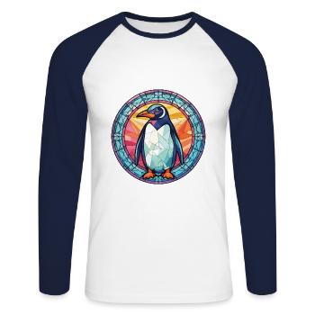 Pinguin bunte Aquarell-Tier-Illustration - Unisex Baseballshirt langarm - Weiß/Navy - Vorne - Nik (191cm)