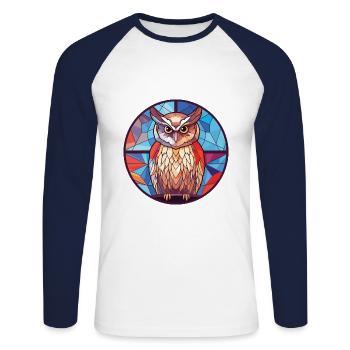 Hibou aquarelle colorée Animal animal de compagnie Illustration - T-shirt baseball manches longues Homme - blanc/marine - Devant - Nik (191cm)