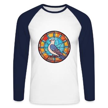 Pigeon Colorful Watercolor Animal Pet Illustration - Unisex Long Sleeve Baseball T-Shirt - white/navy - Front - Nik (191cm)