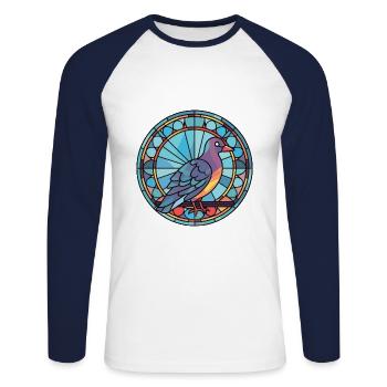Pigeon Colorful Watercolor Animal Pet Illustration - Unisex Long Sleeve Baseball T-Shirt - white/navy - Front - Nik (191cm)