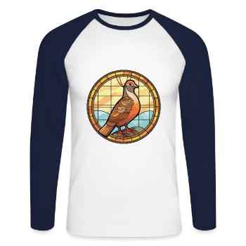 Quail Colorful Watercolor Animal Pet Illustration - Unisex Long Sleeve Baseball T-Shirt - white/navy - Front - Nik (191cm)