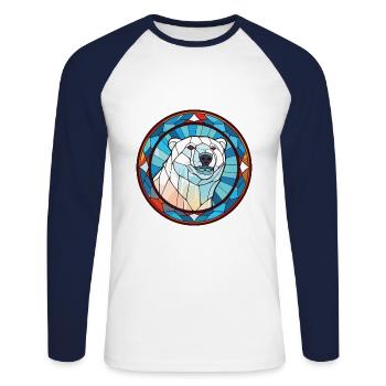Eisbär Buntes Aquarell Tier Illustration - Unisex Baseballshirt langarm - Weiß/Navy - Vorne - Nik (191cm)