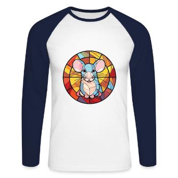 Rat Colorful Watercolor Animal Pet Illustration - Unisex Long Sleeve Baseball T-Shirt - white/navy - Front - Nik (191cm)