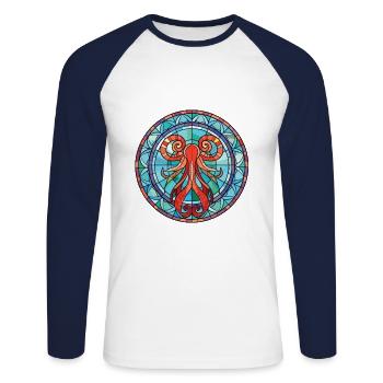Squid Colorful Watercolor Animal Pet Illustration - Unisex Long Sleeve Baseball T-Shirt - white/navy - Front - Nik (191cm)