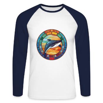 Baleine aquarelle colorée Animal animal de compagnie Illustration - T-shirt baseball manches longues Homme - blanc/marine - Devant - Nik (191cm)
