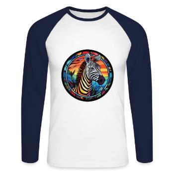 Zebra Colorful Watercolor Animal Pet Illustration - Unisex Long Sleeve Baseball T-Shirt - white/navy - Front - Nik (191cm)