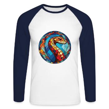 Serpent Aquarelle Colorée Animal Illustration D’animaux De Compagnie - T-shirt baseball manches longues Homme - blanc/marine - Devant - Nik (191cm)