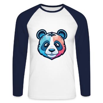 Panda Colorful Watercolor Animal Pet Illustration - Unisex Long Sleeve Baseball T-Shirt - white/navy - Front - Nik (191cm)