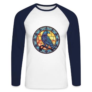 Rabe buntes Aquarell Tier Haustier Illustration - Unisex Baseballshirt langarm - Weiß/Navy - Vorne - Nik (191cm)