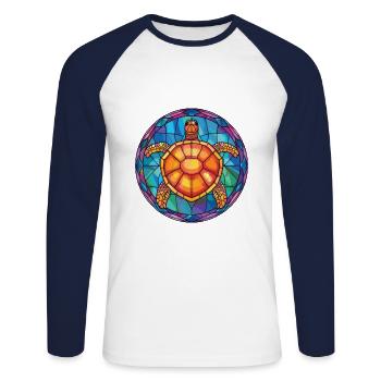 Turtle Colorful Watercolor Animal Pet Illustration - Unisex Long Sleeve Baseball T-Shirt - white/navy - Front - Nik (191cm)