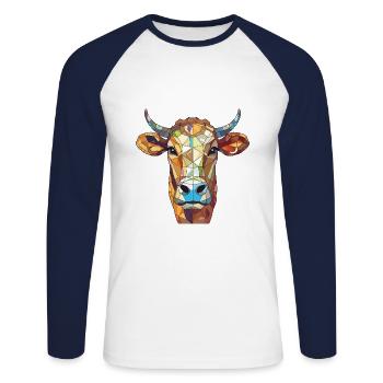 Kuh buntes Aquarell Tier Haustier Illustration - Unisex Baseballshirt langarm - Weiß/Navy - Vorne - Nik (191cm)